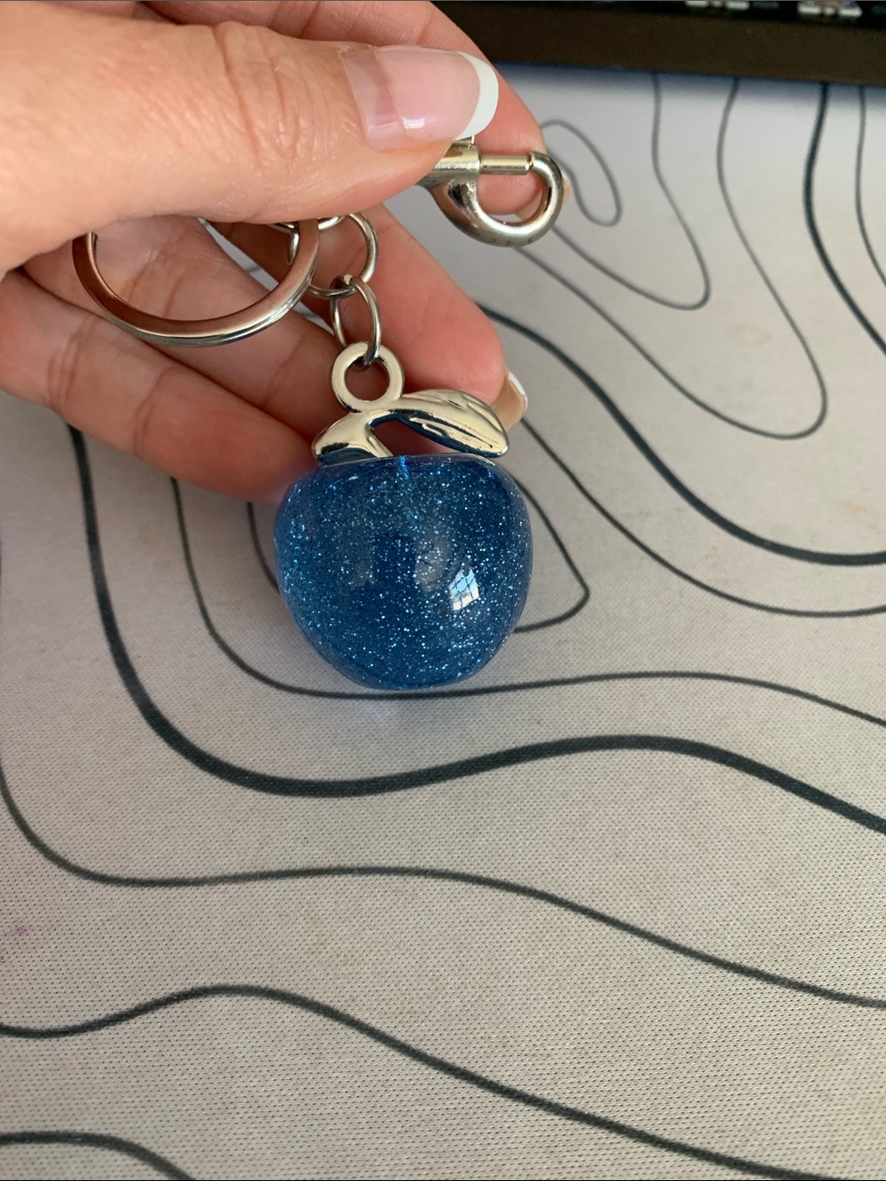 Blue Glitter Apple Charm Keychain - Women Jewelry